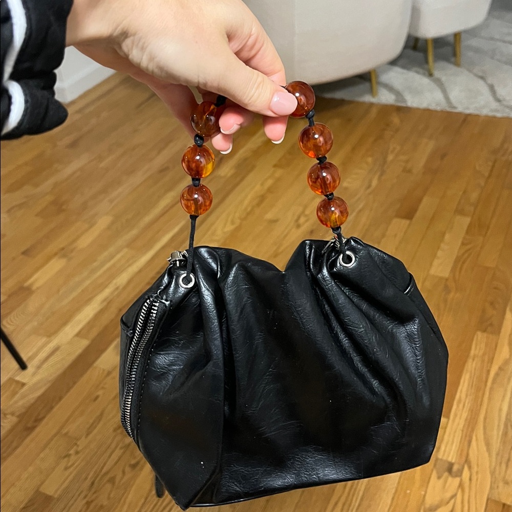 Black Handbag with Amber Beaded Handle